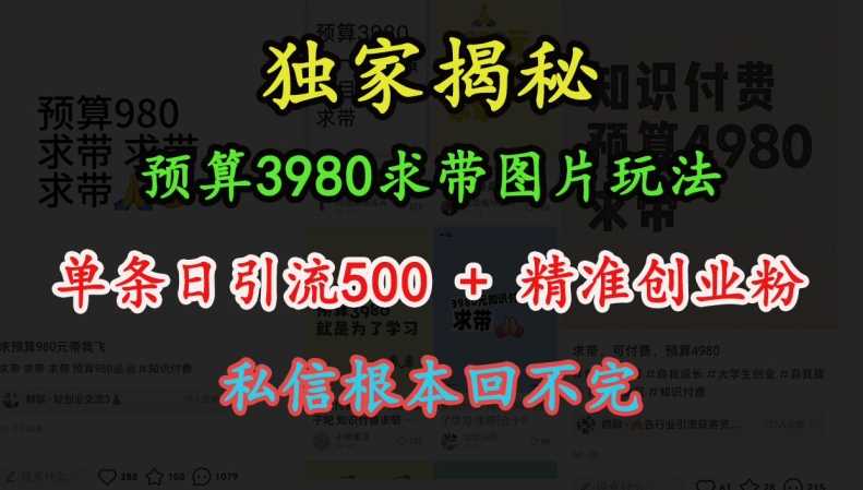 预算3980求带 图片玩法，单条日引流500+精准创业粉，私信根本回不完-北京金博维修中心